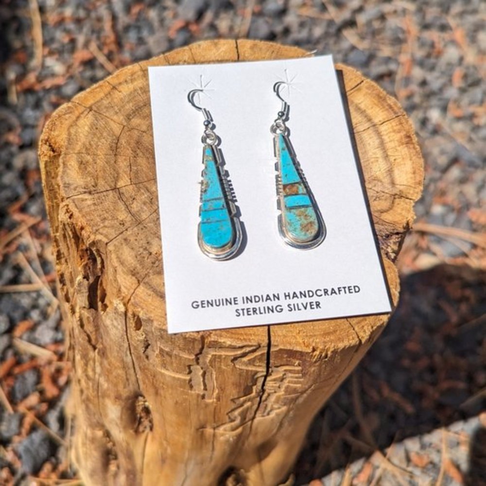 Native American Dangle Earrings Raindrop Turquoise Zuni‎ Handmade Jewelry*** - Picture 4 of 10